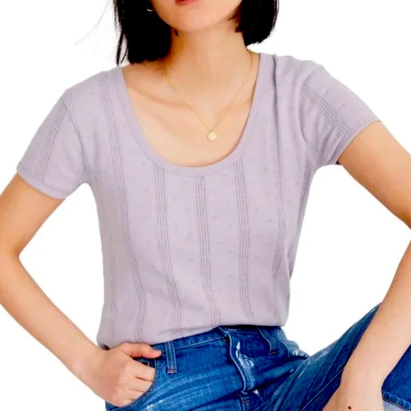 Madewell Pointelle Ribbed Tee VIOLET DUSK - Picture 1 of 6